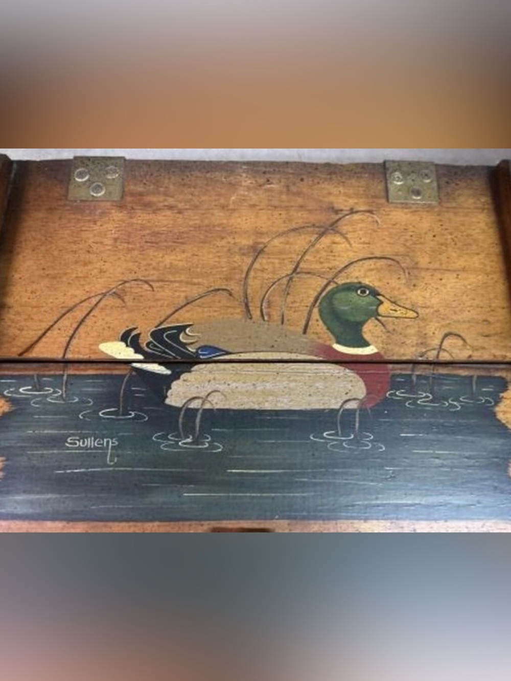 Hand-Painted Mallard Duck Wooden Lidded Crate Box